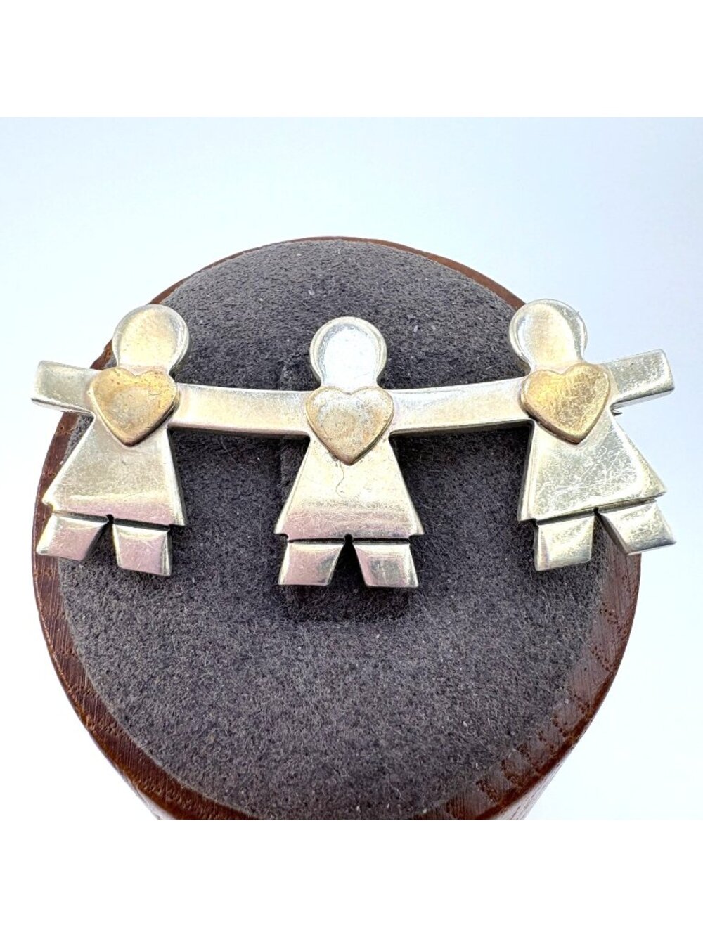 Paper Dolls Heart Design Sterling Silver 925 Brooch Size 1.75" Length